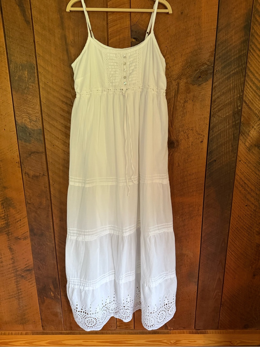 ✨ Motherhood White Cotton Eyelet Maxi Dress Cottagecore Non Maternity PS ✨